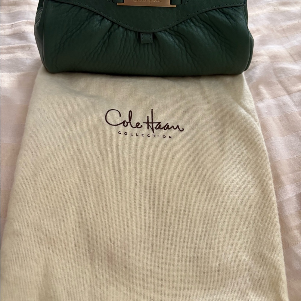 Cole Haan Green Clutch with Ruched Detailing